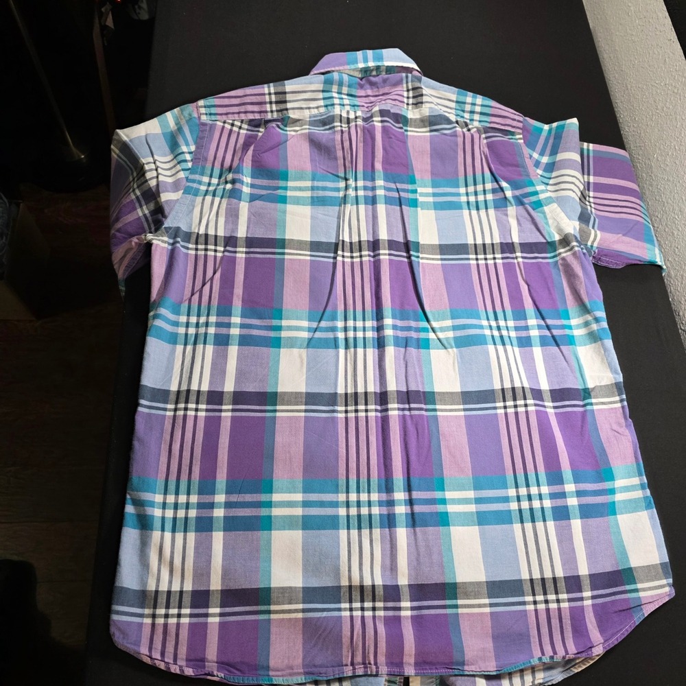 J.Crew Mens Summer Plaid Shirt Slim Fit Purple Teal‎ Blue Long Sleeve Size M * - Picture 6 of 8
